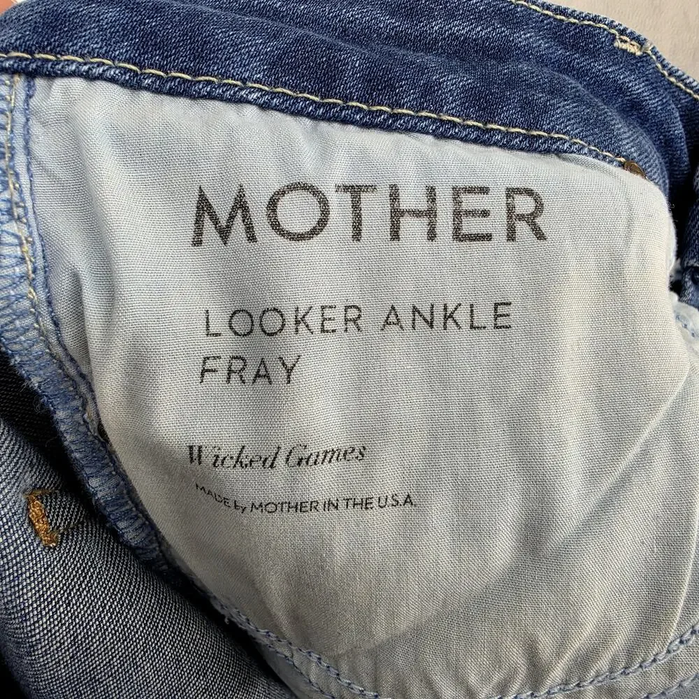 Mother Wicked Games Wash Looker Ankle Fray Low Rise Crop Skinny Jeans Size 27